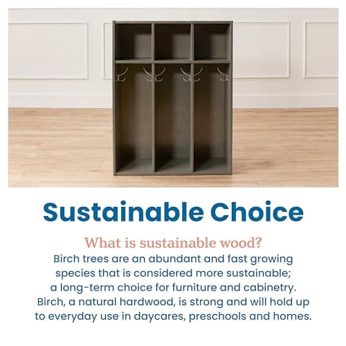 ECR4Kids Streamline 3-Section Toddler Coat Locker with Cubby Storage, Kids Furniture, Grey Wash 7