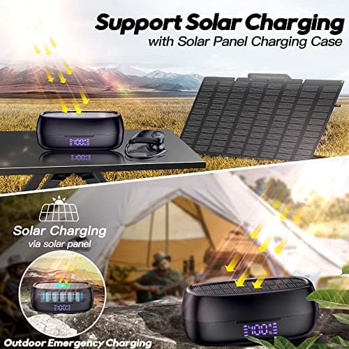 MOZOTER Earbuds Bluetooth Headphones with Earhooks[Solar Charging &Wireless Charging with LED Display][IPX7 Waterproof ] Wireless Over Ear Buds Built-in Mics Headset for Sport Running Workout-Black 5