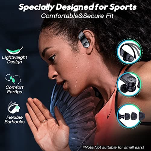 MOZOTER Earbuds Bluetooth Headphones with Earhooks[Solar Charging &Wireless Charging with LED Display][IPX7 Waterproof ] Wireless Over Ear Buds Built-in Mics Headset for Sport Running Workout-Black 6