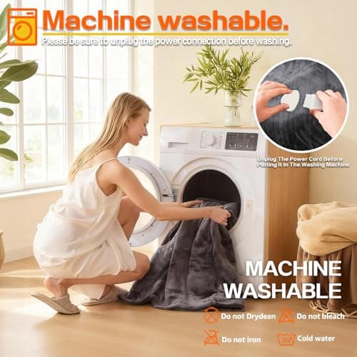 DANENOSA Electric Heated Blanket Queen Size 84''x90'' Soft Flannel & Sherpa Electric Blanket with 10 Heating Levels, Automatically Shut Down After 8h with Overheat Protection Machine Washable 6