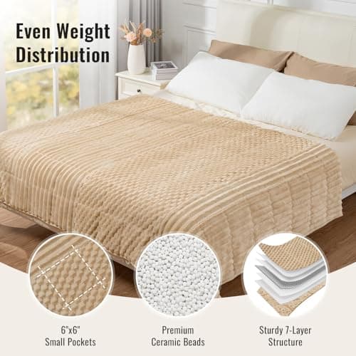 Uttermara Fleece Weighted Blanket for Adults Queen Size 15lbs, Soft Sherpa Weighted Blankets for Sleeping and Calming, Fuzzy Heavy Blanket for Bed and Couch, 60 x 80 Inches, Light Brown 5