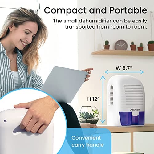 Pro Breeze Electric Mini Dehumidifier, 2200 Cubic Feet (250 sq ft), Compact and Portable for High Humidity in Home, Kitchen, Bedroom, Basement, Caravan, Office, Garage 7