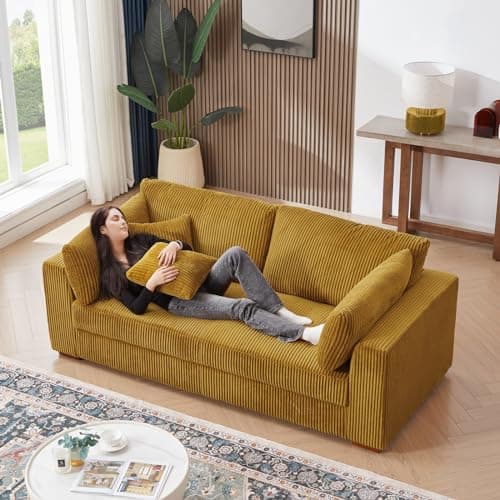 81" Sofa Couch,Modern Couches for Living Room,Corduroy Cloud Couch,Deep Seat Sofas for Living Room (Yellow)