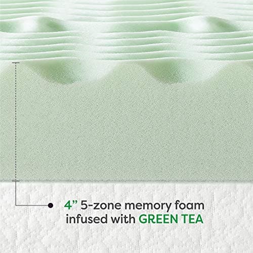 Mellow 4 Inch 5-Zone Memory Foam Mattress Topper, Calming Green Tea Infusion, Twin 6