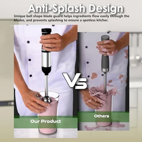 WHUTO Cordless Immersion Hand Blender, 5-in-1 Variable Speed blender handheld,Rechargeable with 2000mAh Battery, BPA-Free & Dishwasher-Safe Accessories:700ml Beaker,Chopper,Whisk & Milk Frother,Ink 5