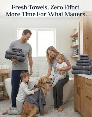 LANE LINEN 100% Cotton Bath Towels Set - 24 PCs - Durable, Quick Dry, Super Soft & Highly Absorbent - 4 Bath, 4 Fingertip, 6 Hand Towels, 8 Washcloths, 2 Bath Sheets - Perfect Family Set - Cool Grey 5