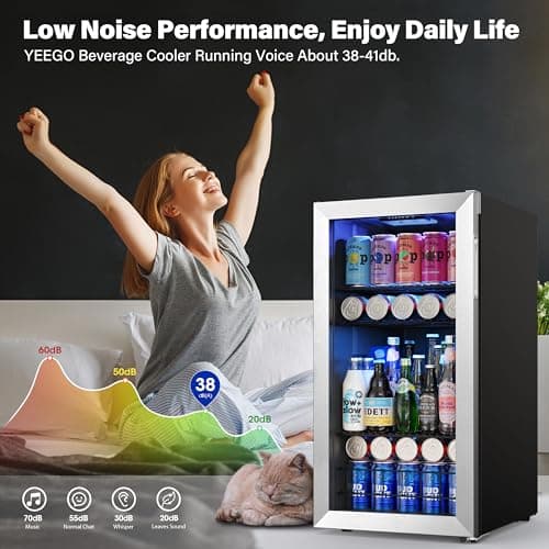 Yeego 3.1Cu.ft Beverage Refrigerator Cooler, 121 Can Mini Fridge with Glass Door, Small Drink Fridge with Adjustable Thermostat, Beverage Cooler for Beer Drinks Wines for Home Office or Bar 5