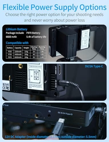 FEELWORLD F5 Prox 5.5 Inch 1600nit Field Camera Monitor with Touch 4K HDMI 3D LUT Waveform for DSLR Mirrorless Camera Help Filmmakers Photographer Outdoor Accurate Focus and Expose 8