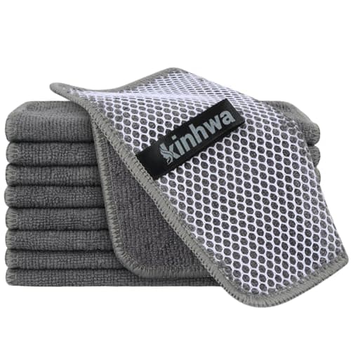 KinHwa Kitchen Washcloths for Dishes Absorbent Microfiber Dish Cloths Quick Dry Dish Rags with Poly Scour Scrub Side Ideal for Kitchen Cleaning (Gray, 7inchx7inch 9 Pack)
