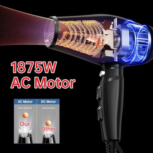 Professional Salon Hair Dryer, CONFU 1875 Watt Negative Ionic Fast Drying Blow Dryer, AC Motor Low Noise Hair Blow Dryer with Diffuser & 2 Concentrator Nozzles 5