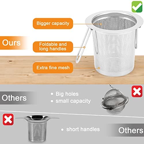 2Pack Tea Strainer, Stainless Steel Tea Infuser Basket Sitting in Mugs, Evmliy Tea Infusers for Loose Tea, Fine Mesh Tea Diffuser Long-Handled Tea Strainers Filters, Tea Steeper for Leaf (2Pack) 6