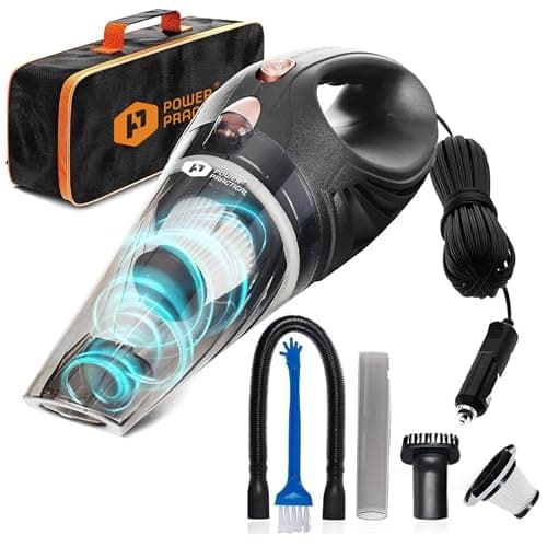 THISWORX Car Vacuum Cleaner - Portable, High Power, Handheld Vacuums w/ 3 Attachments, 16 Ft Cord & Bag - 12v, Auto Accessories Kit for Interior Detailing - Black