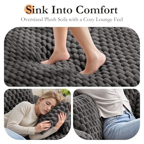 Oversized Chaise Lounge Chair Indoor:53'' Comfy Reading Chair Fluffy Plush Cozy Couch Sofa Bed with Armrests and Pillows - Chaise Large Modern Sleeper Sofa for Living Room,Bedroom LightGray 8