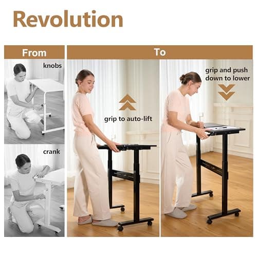 YILIFT Non-Electric Auto-Lifting Standing Desk, No Knobs or Crank, Cordless, Rolling and Mobile, Great for Walking Pad, Adjustable Height 28.1'' to 43.3'', Desktop Size 31.5'' by 15.7'', Color Black 3