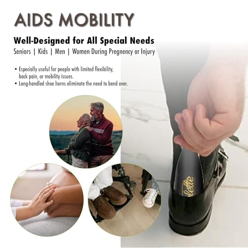 Velette Metal Shoehorn - 2 Pack 7.5" Long Shoe Horn, Travel Shoe Horn for Kids, Men & Women - Stainless Steel Shoes Helper, Spoon, Travel Size Shoehorn for Boots, Shoes, Sneakers & Heels - Black 5