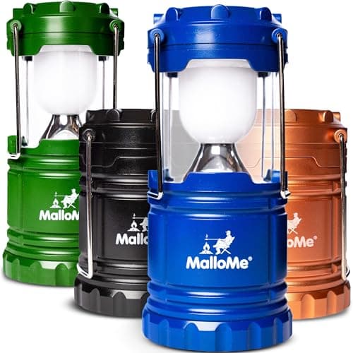 MalloMe Camping Lantern Multicolor 4 Pack Lanterns for Power Outages, Camping Lights for Tent Hanging, Camp Light Tent Lamp Emergency Battery Powered LED Lantern (Rechargeable Batteries Not Included)