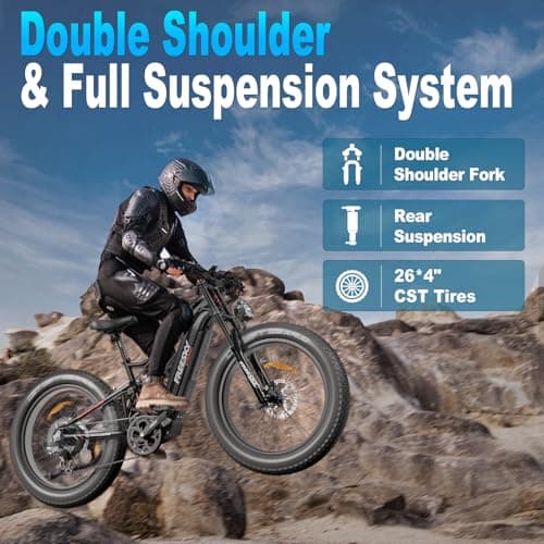 FREESKY 2000W Electric Bike with BAFANG Motor & 48V 30Ah Battery, 35MPH Max Speed, 120 Miles Range, Full Suspension Mountain Ebike for Adults, 26" Fat Tires, Smart Keys, Hydraulic Brakes 5