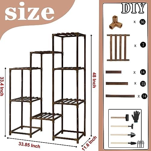 HOMKIRT Plant Stand for Indoor Outdoor, 10 Tier Tall Large Plant Shelf Rack for Multiple Pots, Flower Stand for Patio Porch Living Room Balcony Corner Garden Office, Boho Style Plant Table Holder 6
