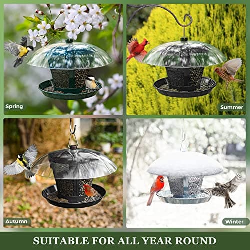 Kingsyard Bird Feeder for Outside, Dual-Use Metal Mesh Wild Bird Feeder with Weatherproof Dome Dual, 2.5 lbs Seed Capacity for Finch Cardinal 7