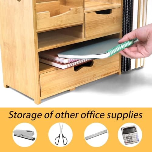 ZOOFOX Bamboo Desk Organizer with Adjustable File Holder, Mail Organizer Countertop with Drawer, 4-Tier Desktop Organization and Desk Accessories for Home Office School Supplies, No Assembly Required 5