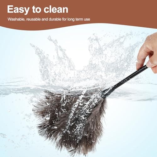 FeelfunFeather Ostrich Feather Duster-14.9 Inch Mini Natural Feathers Dusters with Plastic Handle Reusable Handheld for Cleaning Supplies Home Car Office(2pcs) 5