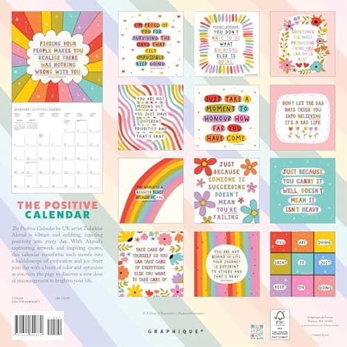 Graphique 2026 The Positive Calendar Wall Calendar | 12” x 12” | Thick Paper | Home & Office Organizer | Large Monthly Grid | 3 Languages & Marked Holidays | 4 Month Preview Page for 2027 4