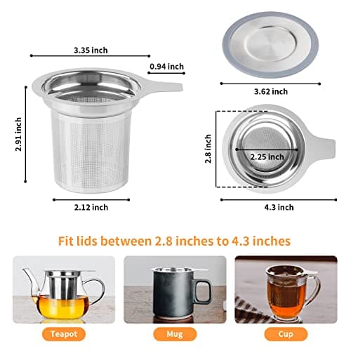 Vaincre Extra Fine Mesh Tea Infuser/Strainer, Stainless Steel Loose Leaf Tea Steeper/Diffuser with Large Capacity Basket and Lid, Fits Teapots, Mugs, Cups 5