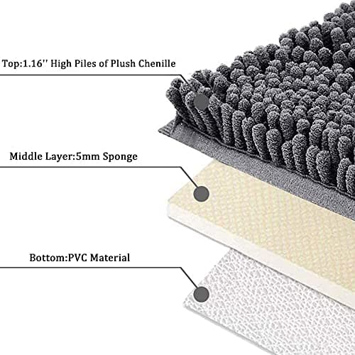 SONORO KATE Bathroom Rug 32"×20", Non-Slip Bath Mat,Soft Cozy Shaggy Thick Chenille Bath Rugs for Bathroom,Plush Rugs for Bathtubs,Water Absorbent Rain Showers and Under The Sink (Dark Grey) 7