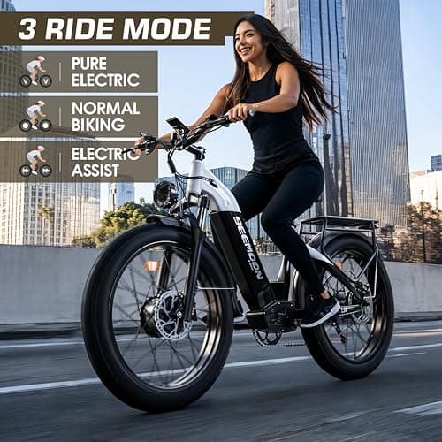 Seemoon 4000W Dual Motor Electric Bike,38MPH &105 Miles Range eBike for Adults,52V 1040Wh,26" Fat Tire Ebike,Step-Thru Electric Bicycle for Off-Road, Mountain,Commuter,7-Speed 160Nm Torque E-bike 8