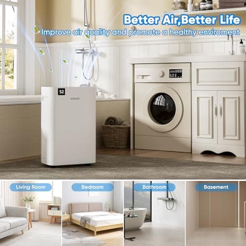VOVGUU 4500 Sq.Ft 52 Pints Dehumidifier for Basement and Home with Drain Hose & Water Tank, 3 Smart Modes, Humidity Control, Auto Defrost, 24H Timer- 2024 Energy Star Dehumidifer for Large Room 9