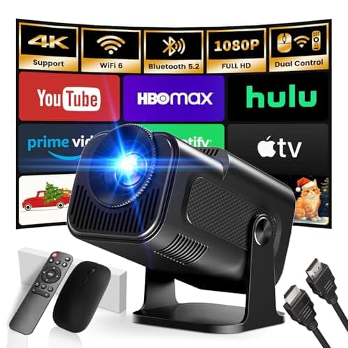 Mini Projector 2025 Upgraded Dual Control 1980x1080P 4K Support Portable Video Projector WiFi 6 BT5.2 180° Keystone Compatible with TV Stick/Memory Stick/Smartphone/USB/Laptop, Dark
