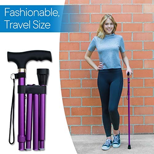 RMS Folding Cane - Foldable, Adjustable, Lightweight Aluminum Offset Walking Cane - Collapsible Walking Stick with Ergonomic Derby Handle - Ideal Daily Living Aid for Limited Mobility (Lavender) 5