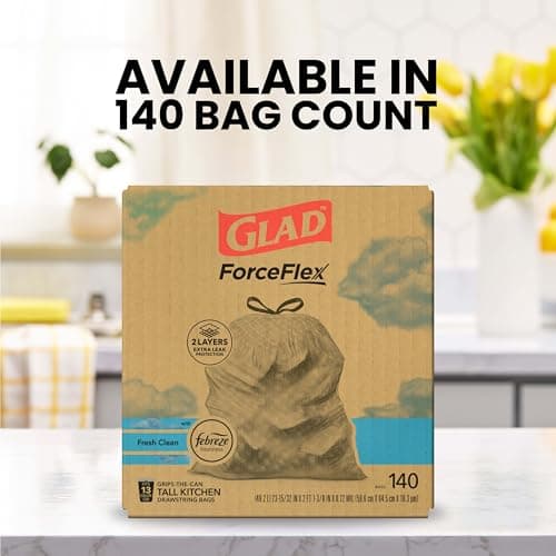 Glad ForceFlex Tall Kitchen Trash Bags, 13 Gallon, Fresh Clean, 140 Count (Package May Vary) 6