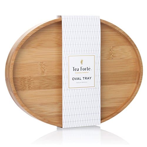 Tea Forte Natural Bamboo Small Oval Decorative Serving Tray for Tea, Coffee, Snacks, 9 in x 7 in