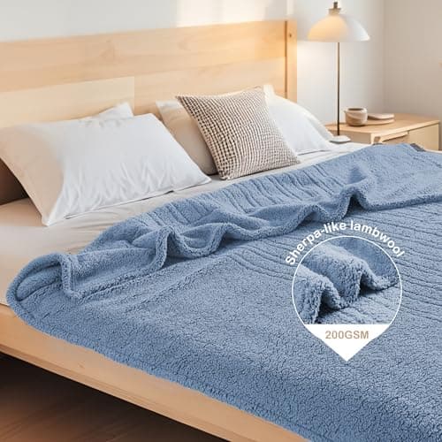 Eydna Electric Heated Blanket Full Size 72"×84" with 9 Heating Levels & 1-10Hs Auto Off，Double Sided Plush Sherpa, Energy Efficient, Machine Washable, for Couch & Bed, Light Blue 7