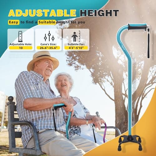 BigAlex Quad Cane Adjustable Walking Cane Flexible Lightweight Comfortable Foam Padding Handle with 4-Pronged feet for Extra Stability Small Quad Base for Men Women and Seniors 6