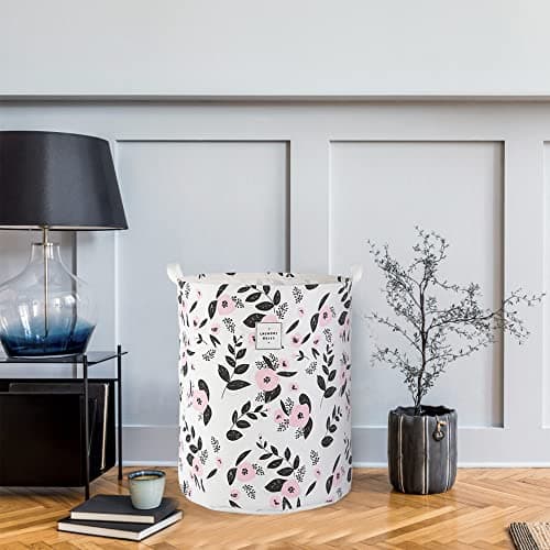 Large Foldable Laundry Basket Hamper Holder Portable Tall Collapsible Laundry Hamper Nusery Storage Basket Bin with Handles, Canvas & Waterproof lining for Household Items (Floral Pink) 6
