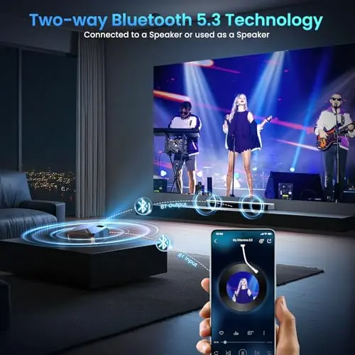 [Compatible with Netflix/High Brightness] Smart Projector with WiFi 6 and Bluetooth 5.3, 4K Outdoor Movie Projector with Prime Video/YouTube, Portable Proyector Compatible with HDMI/USB/iOS/Android 6