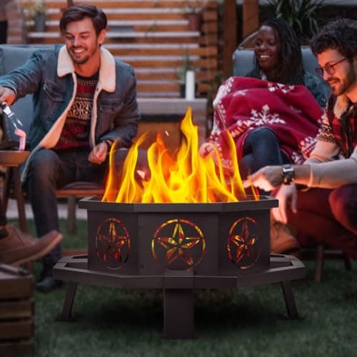 Verdeluxe 35 Inch Octagonal Fire Pit,Outdoor Fire Pit,Wood Burning Firepit for Bonfire,Firepits for Outside,Camping, Backyard, Patio,Bonfire,Garden 6