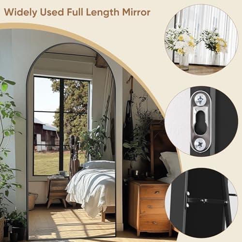 Homsion Full Length Mirror, 76"x34" Oversized Arched Mirror Large Standing Mirrors, Tall Mirrors Body Floor Mirror for Bedroom Living Room Aluminum Frame,Black 5