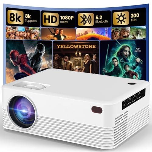 【Native 1080P】 Dreamfair Projector with WiFi and Bluetooth, 240ANSI Support 8K, Portable Projector with Rack, 40"-200" Screen Video, Compatible with Smartphone, TV Stick, Laptop, HDMI, USB（White）