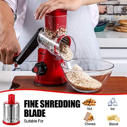 Geedel Rotary Cheese Grater, Kitchen Mandoline Vegetable Slicer with 3 Interchangeable Blades, Easy to Clean Grater for Fruit, Vegetables, Nuts 5