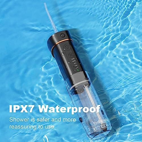 Frohsun Retractable Water Dental Flosser Cordless Oral Irrigator for Dental&Oral Health 5 Pressure Modes for Kids&Adults 6 Tips IPX7 Waterproof Low Noise Rechargeable Dental Flosser for Home&Travel 5