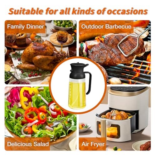 YARRAMATE Large Capacity 2 in 1 Oil Sprayer for Cooking with Measuring, 18oz/550ml Olive Oil Dispenser for Kitchen, Food-grade Oil Spritzer Bottle for Air Fryer, Salad BBQ (Black) 8