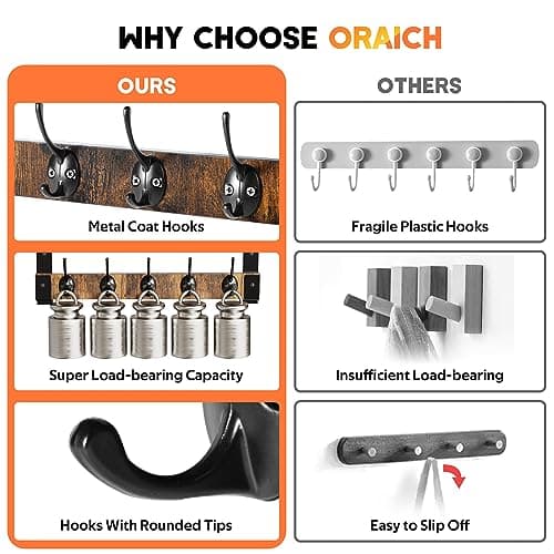 Oraich Wall Hooks with Shelf, Coat Rack Wall Mount for Coat Backpack Key Clothes Hanger, Wall Floating Shelf Hanging in Entryway, Living Room, Bathroom, Bedroom, Kitchen 5