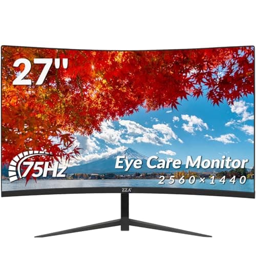 ZZA Curved Monitor 27 Inch with 2K 2560 x 1440 75hz,Computer Monitor 27 inch QHD with HDMI,DP and Wall Mountable,Tilt Adjustability PC 1440p 1650R Monitor for Working,Gaming