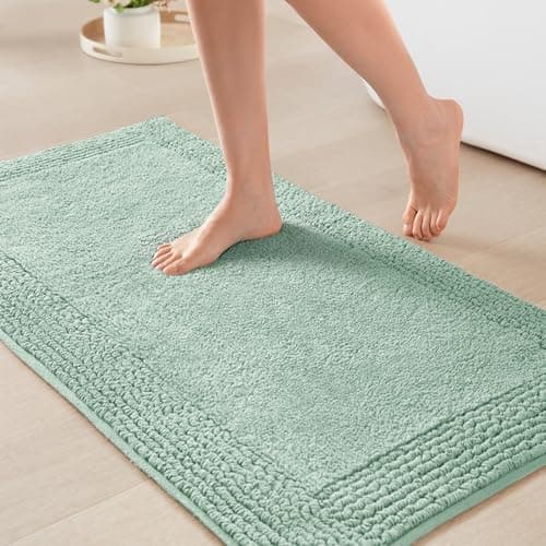 Madison Park Splendor Reversible 100% Cotton Tufted Bathroom Rug-3000 GSM Hotel Quality Luxurious Plush Medium Pile Bath Mat Absorbent, Quick Dry, Shower Room Décor, 17x24 Green