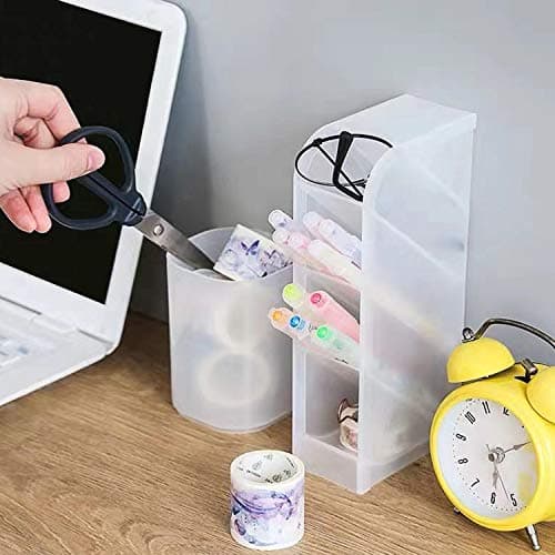 Marbrasse Desk Organizer - 6Pcs Pen Holder Cup Storage,Pen Organizer Stationery Caddy for Office, School, Home Supplies Translucent White 5