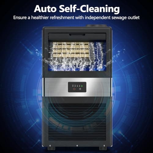 Commercial Ice Maker Machine 90LBS/24H with 18LBS Storage Bin, Stainless Steel Under Counter Large Ice Machine, 2 Water Inlet Modes, Freestanding and Built in Ice Maker for Bars, Home and Offices 6