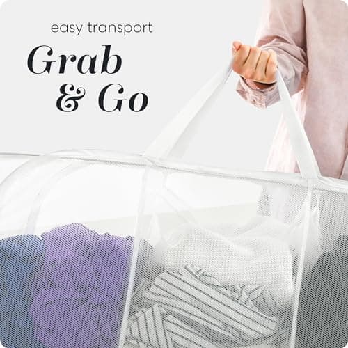 Handy Laundry Collapsible Laundry Basket, 3-Compartment Mesh Laundry Sorter, Foldable Pop Up Hamper with Handles, Space-Saving Durable Organizer for Dorm, Bedroom, Travel, White 7